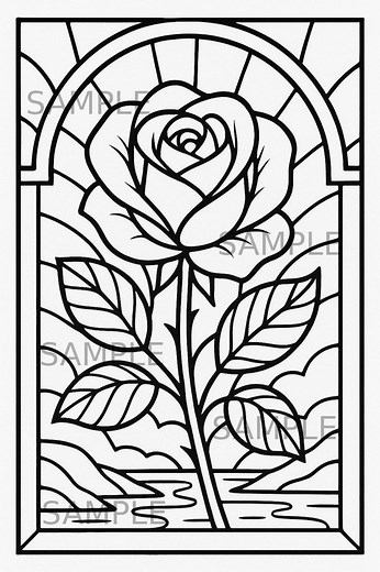 Rose Coloring Page Stained Glass Floral Printable, Flower Digital Coloring Sheet for Adults Teens Kids, PNG Instant Download Art - Etsy