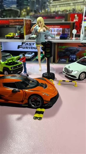 Diecast Cars Diorama at the Red Light Intersection