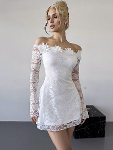 Romantic Lace Flared Mini Dress With Long Sleeves,flowy Fit&flare Attire,high Waist Ruffle Party Wear,wedding Guest Outfit,photoshoot Dress - Etsy