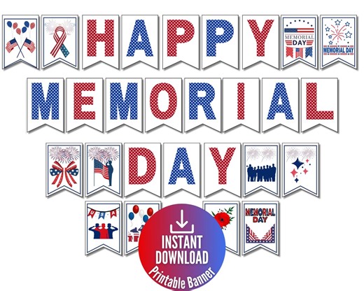Happy Memorial Day Banner Sign, Printable Patriotic Poster, DIY Memorial Day Bulletin Board, Summer Office Decor, Teacher Classroom Bunting - Etsy