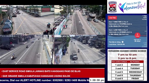 Magandang hapon, Valenzuelanos! Narito ang lagay ng trapiko sa mga kalsada sa ating lungsod ngayong araw ng Linggo, Marso 1, 2026. Courtesy: VCC3 - Valenzuela City Command, Control and Communication Center | Valenzuela City