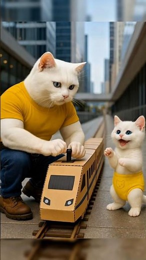 Cardboard Bullet Train gets mocked? Daddy Cat's Bullet Train Robot steals the show! 🚂 #shorts #ai