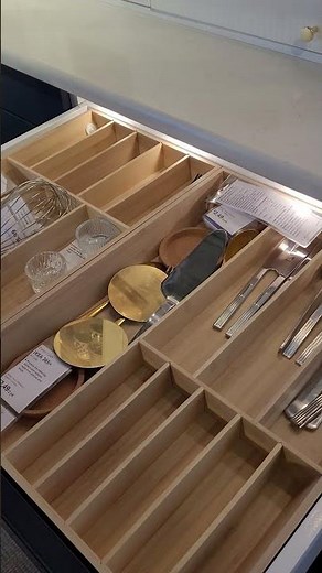 IKEA AXSTAD blue kitchen base cabinet with drawers and gold handles for a classy look