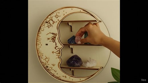 Crystal Display Wooden Shelf Moon Face Wall Decor - Etsy