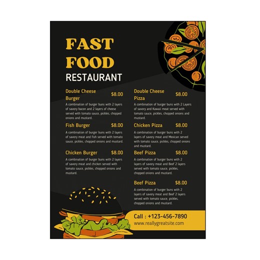 Buy Editable Fast Food Menu Template | Restaurant A4 Design (canva, Instant Download) Online in India - Etsy