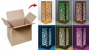 182K views · 10K reactions | Cardboard Table lamp making || Lighting lamp corner Flower vase || Paper Lighting lamp making #Table_lamp #DIYlamp # Materials :-- 1. Cardboard 2. Acrylic color 3. LED light | Kuti Bari | Facebook