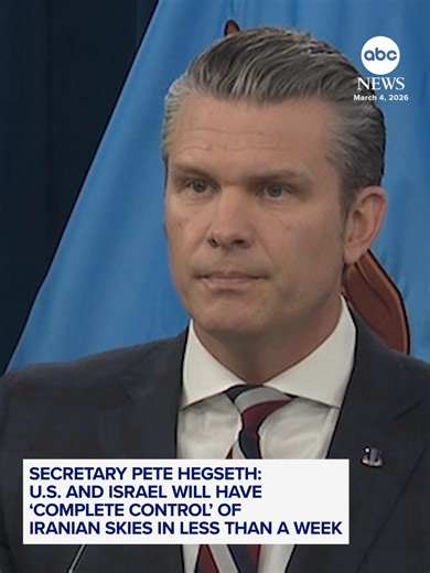 Secretary Pete Hegseth said that the U.S. and Israeli air forces will have “complete control of Iranian skies” in a few days, warning there will be “death and destruction from the sky all day long.” #pentagon #military #petehegseth #iran #news