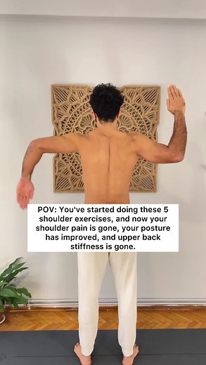 1.5M views · 15K reactions | Pro tip: Keep in mind these videos are sped up for demonstration purposes. Perform them slowly and with extra attention on the deepest parts of the stretches. Do each exercise for a full minute and comment below how you feel afterwards #shoulderpain #shouldermobility #mobility #backpain #painrelief #posture #posturecorrection #movement | PouyaYoga | Facebook