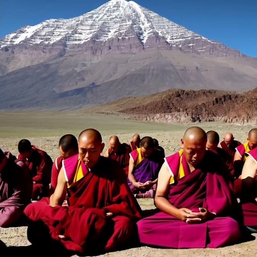 "Witness the Power of Sacred Chants: Tibetan Monks at Mount Kailash 🕉️✨"