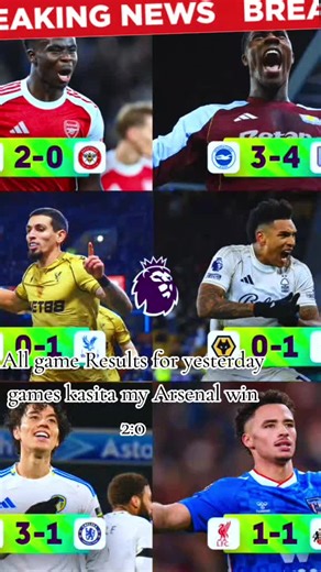 premier league Results for yesterday's games