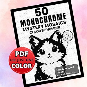 50 Monochrome Pixel Art Coloring Pages, Mystery Mosaics (PDF Download) - Etsy