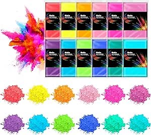 Matio Color Run Powder, 12 Pack 3.5oz/100g Each Natural Holi Powders Assorted Coloring Rangoli Bulk, Washable Chalk Powders Paint for Color War, Summer Camp, Photography Smoke, Gender Reveals
