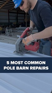 2.8K views · 13 reactions | You're watching The Top 5 Most Common Pole Barn Repairs, and #2 is a big one- metal roofing leaks. Rain, melting snow, ice damming, and loose fasteners can all lead to frustrating water damage inside your post-frame building.  . . . #fbibuildings #polebarn #postframe #construction #reels #reel #reelsfb #reelsvideo #metalroof #metalroofing #repair #damage #repairing #snow | FBi Buildings, Inc. | Facebook