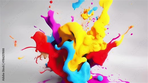 Colorful abstract paint splash. Dynamic messy bold liquid blot composition