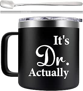 Fufendio It's Dr Actually Doctor Mug 14oz - PhD Gift, Doctor Gifts for Men, Women - Graduation Gift for PhD Student, Doctorate, Doctoral Degree - Doctors Day Gifts, Residency Match Day Gifts