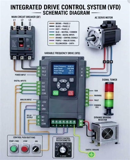 Integrated Drive Control System (VFD) Schematic Diagram | AC Servo Motor Control Guide #vfd #drive
