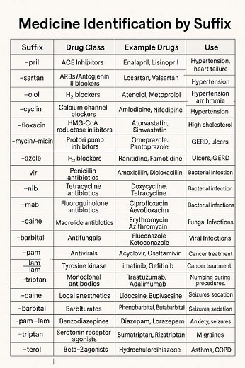 "Medicine Identification by Suffix – Know Your Drugs by Name!" #medicine #drug #suffix #healthtips