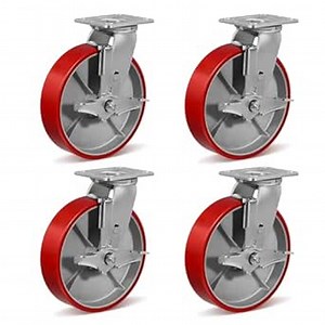 8" X 2" Heavy Duty Casters- Industrial Casters, Polyurethane Casters Wheels, Capacity up to 6000 Lb. Use for Platform Truck, U-Boat Cart,Workbenches (4 Brake)