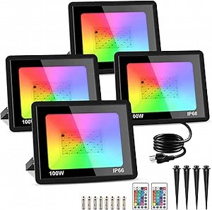 MOSFiATA 4 Pack 100W RGB LED Flood Lights, 12000LM Color Changing Smart Floodlight with Remote, Waterproof DIY Uplights for Party,Garden,Halloween Outdoor Decr