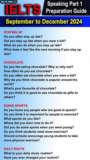 IELTS Speaking Part 1 Predictions for Late 2024