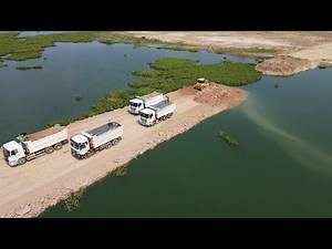 The Fastest Way Bulldozer Moving Dirt Making New Road Step by Step Connect to other Side with Truck