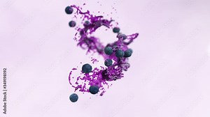 Blueberries with juice splash. Super slow motion.