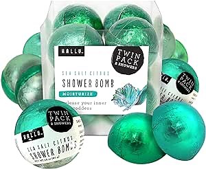 Hallu Mermaid Shower Bomb, Sea Salt Citrus Scent Shower Steamer, 80 g Each, 8 Packs of 2 (16 Total)