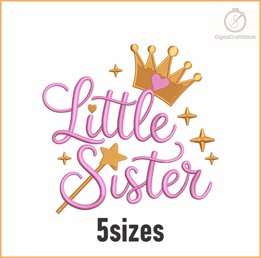 Little Sister Princess Embroidery Design With Crown and Magic Wand - Etsy