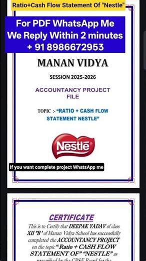 Class 12 Accountancy Project | Ratio Analysis & Cash Flow Statement of Nestlé | Complete PDF