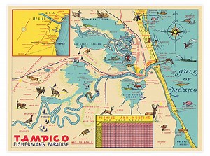 Tampico Tamaulipas Mexico Map - Patronato De Turismo De Tampico - Fisherman's Paradise Fishing Poster Art Print Circa 1942 - Etsy