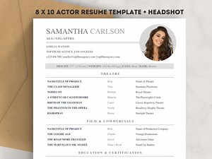 Theatre Actor Resume Template   Headshot & Cover Letter, 8x10 for Microsoft Word | Actress, Child Actor, Acting Resume Digital Download - Etsy