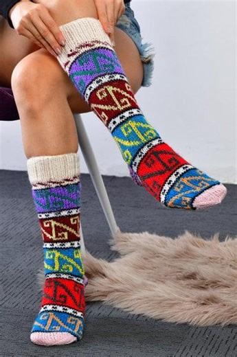 Hand Knitted Wool Knee High Socks – Unisex Ethnic Winter Warmth, Extra Thick - Etsy