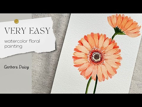 Very easy realistic watercolor Gerbera Daisy | Perfect for beginners