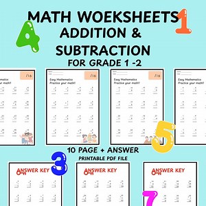 Addition and Subtraction Worksheets for Kids : Grade 1-2 Math Practice (PDF Download) | Educational Printable - Etsy