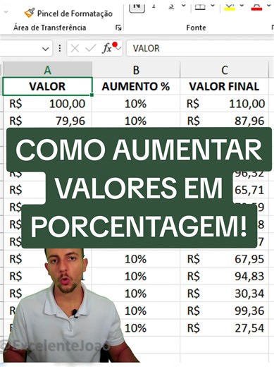 Como Aumentar Valores em Porcentagem no Excel