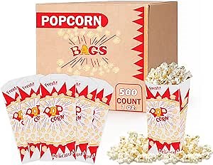 500 Popcorn Bags, Popcorn Machine Supplies Set, 1 oz Grease Resistant Paper, Popcorn Bags for Popcorn Machine, Grease Resistant, Carnival Themed, Made in The USA (500, 1 oz.)