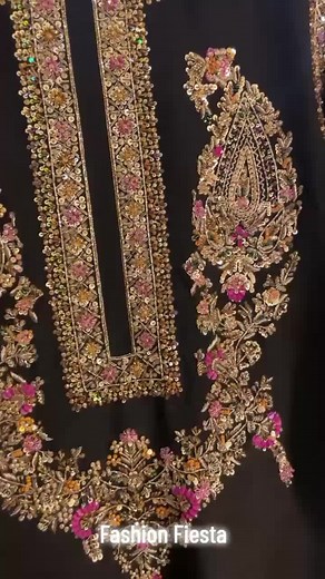 Intricate Floral Embroidery on Traditional Black Dress