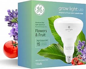 GE Grow Lights for Indoor Plants, BR30 Indoor Floodlight, LED Light Bulbs for Flowers and Fruit, Advanced Red Light Spectrum, 25,000 Hours Lifespan, 15 PPF, 1 Pack (Packaging May Vary)