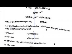 KV PT-1 Question Paper / Class-9 SST (Social Science) Periodic Test Paper for KV Students (2023-24)