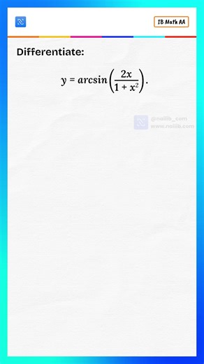 This one looks ugly… until you spot one identity Differentiate y equals arcsin of two x divided by one plus x square Use the identity: sine of two theta equals two tan theta divided by one plus tan square theta Let x equals tan theta → the expression becomes sine of two theta So y equals arcsin of sine two theta equals two theta And since theta equals arctan x y equals two arctan x Differentiate → derivative is two divided by one plus x square Math isn’t hard. Patterns make it easy. #Calculus #D