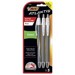 BIC Atlantis Exact Retractable Ballpoint Pen 0.7 Black 3 Pack