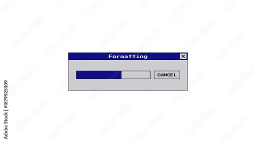 4K 90s Style Pixel Art Old System OS Computer Drive Formatting and Data Erasure Dialog Box