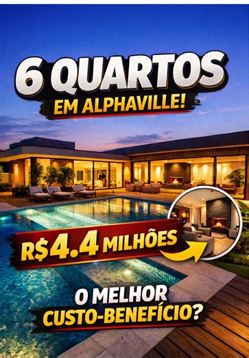 6 QUARTOS em Alphaville por R$4,4M? Olha isso. Essa casa linear no Costa Laguna, Lagoa dos Ingleses, foge do padrão: são 367m² construídos em um lote de 800m², com uma planta rara — 6 quartos (4 suítes) e sem escada, perfeita pra quem quer conforto e praticidade. O ponto aqui é simples: dificilmente você encontra esse nível de espaço nessa faixa de preço. • 🛏️ 6 quartos (raridade) • 🛁 4 suítes 2 semi-suítes • 🛋️ Pé-direito alto lareira • 🍽️ Cozinha integrada • 🏊 Piscina com raia prainha aqu