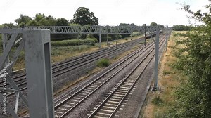 modern train and carriages on electrified lines