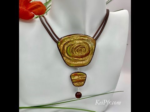 Polymer Clay Mokume Gane & Mica Shift with gold foil - 'Golden Harmony' Statement Necklace Tutorial