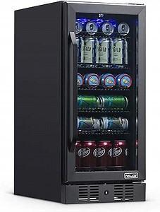 NewAir 96 Can Built-In Beverage Refrigerator | 15” Small Mini Fridge for Bedroom, Home Bar or Office | Quiet Cooling & Precise Temperature Control | Black Stainless Steel