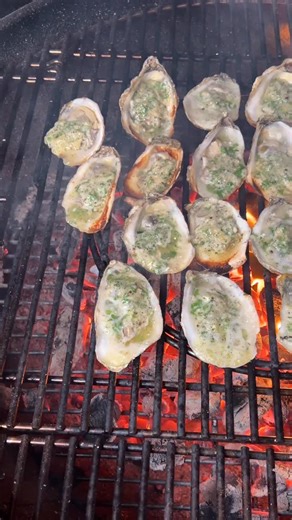 Oysters on the Grill are easy and a perfect meal or appetizer! Once you get the hang of shucking them, they are easy as well! We order from @whitestoneoysters and they are delivered to the doorstep. Recipe below -18 Oysters, give or take -4oz Unsalted Butter, softened -3-4 Cloves Garlic, minced -1 tsp Black Pepper -1/2 tsp Dried Oregano -1oz Parmesan, grated -1oz Pecorino Romano, grated -2 tsp Fresh Parsley, finely chopped **Shuck the Oysters and place them on bed of ice, keep all the liquid in