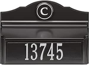 Whitehall Custom Wall Mount Mailbox Package - Mail Box, House Number Address Plaque and Monogram, Sand Cast Aluminum, Classic Design Black Personalized in Silver