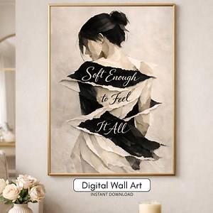 Abstract Feminine Figure Printable Artwork, Boho Neutral Mixed Media, Motivational Quote Wall Art - Etsy