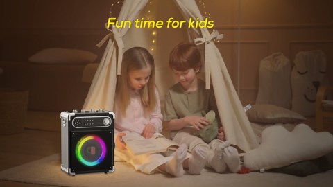 Karaoke Machine with 4 Wireless Microphones, Portable Bluetooth 5.1 Speaker for Adults Kids with LED Lights, Bass/Treble Adjustment, PA System with Remote Control, Supports FM/AUX/USB/TF for Party